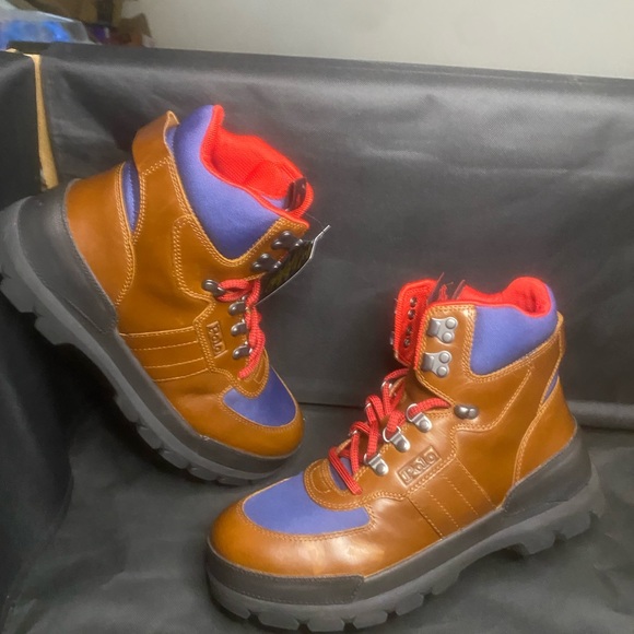 Size 6. Polo Ralph Lauren Oslo Oxford Tactical Leather Boots / Tan Navy - Picture 4 of 5